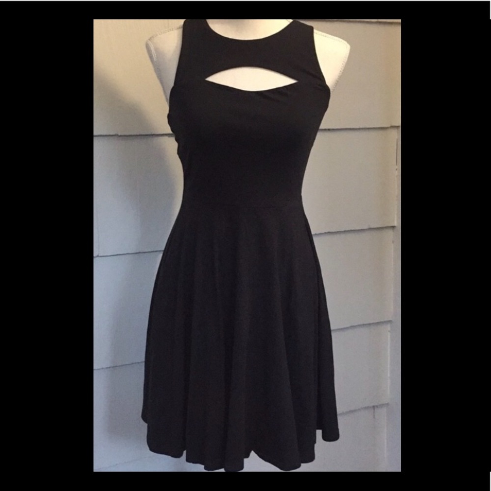 Peekaboo Slit Black Skater Dress Cotton